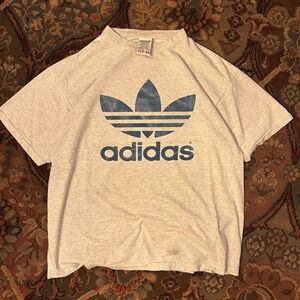Vintage Adidas Trefoil T-Shirt Mens Large Heather Gray Blue Made in USA 90s Tee